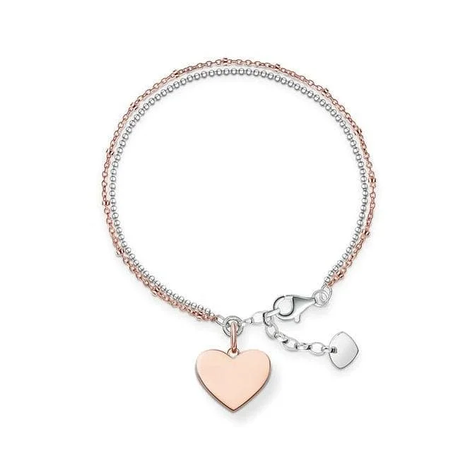 personalized charm bracelet for mom with family initials-Thomas Sabo Love Bridge Double Strand Heart Bracelet LBA0102-415-12