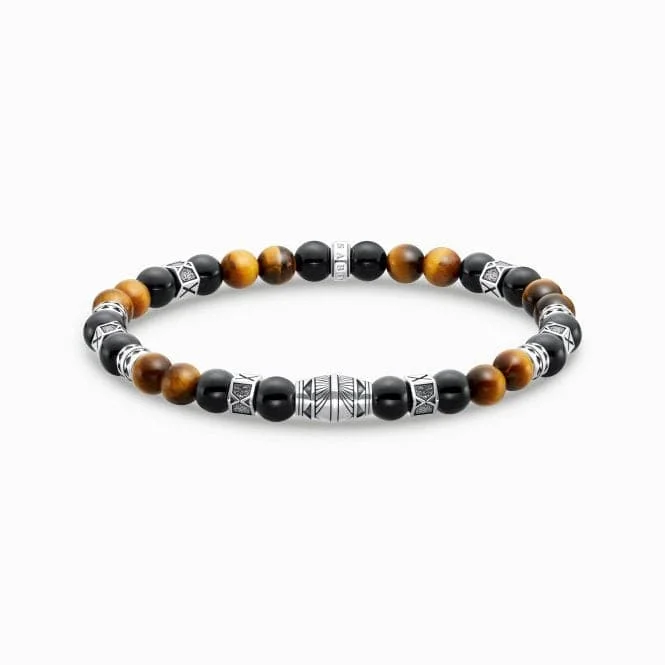 silver bracelet with meaningful message for special gift-Sterling Silver Black Onyx And Tiger's Eye Bracelet A2087-507-7