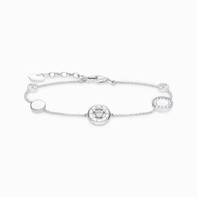 silver bracelet with lotus charm for spiritual wellness-Sterling Silver Circle White Stones Bracelet A1880-051-14