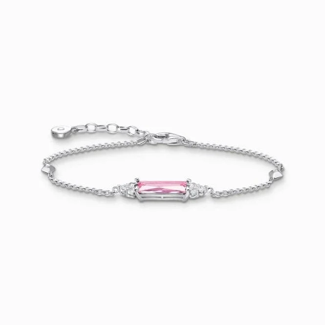 silver bracelet with gemstones for chakra balancing-Sterling Silver Pink Stone Bracelet A2018-051-9