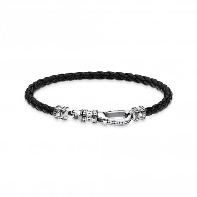 custom silver bracelet for women with personal engraving-Thomas Sabo Black Lobster Clasp Leather Strap Bracelet A1931-682-11