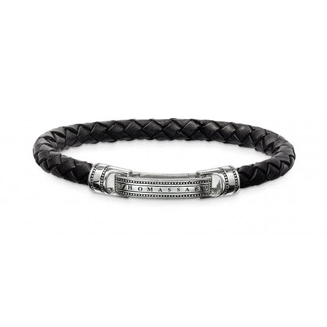 custom silver bracelet with engraving for personal touch-Thomas Sabo Black Strap Leather Bracelet LB40-008-11