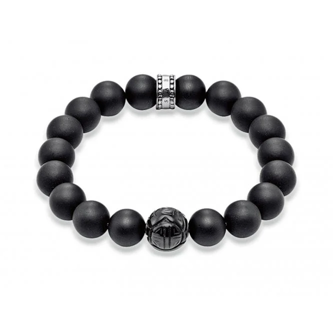 silver bracelet with engraved family name for keepsake gift-Thomas Sabo Obsidian Black Bead Bracelet A1085-023-11