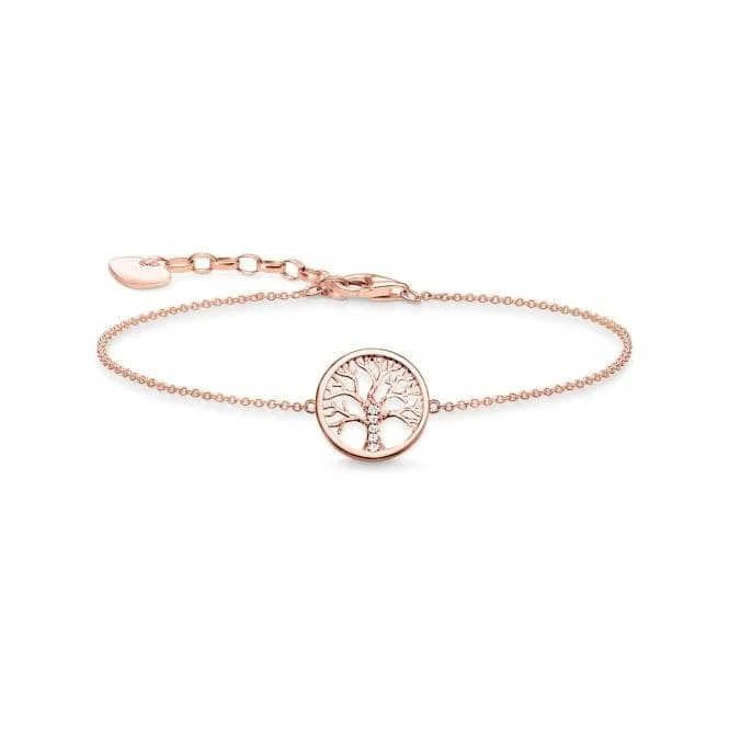 personalized charm bracelet for birthday with message-Thomas Sabo Rose Gold Plated Tree of Love Bracelet A1828-416-14-L19v