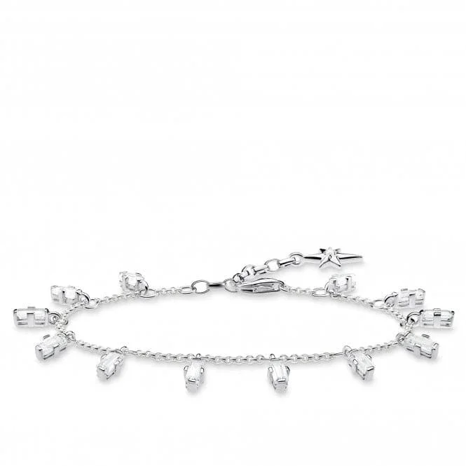 silver bracelet with engraved initials for personal connection-Thomas Sabo White Baguette Zirconia Stones Bracelet A1917-051-14-L19v