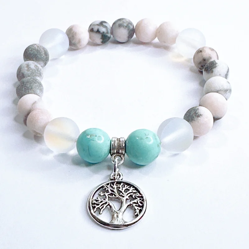 custom silver bracelet with coordinates for travel memories-Tree of Life Classic Charm Bracelet Turquoise