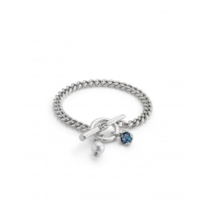 adjustable silver bracelet for layering with meaningful charms-Ladies Charismatic Blue Silver Faceted Crystal Medium Two Expearltional Bracelet PUL2374AZUMTL0M