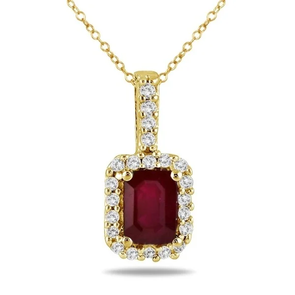 trendy silver pendant necklace for women -1/10 Carat Diamond and Ruby Pendant in 10K Yellow Gold