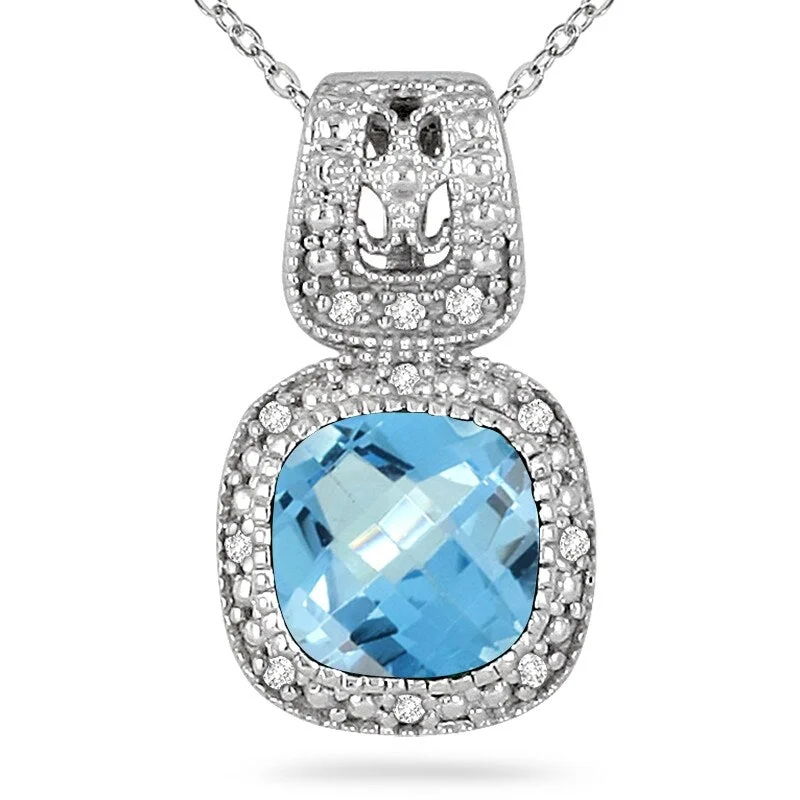 personalized bar pendant necklace with crystal -1.50 Carat Diamond and Blue Topaz Pendant in .925 Sterling Silver