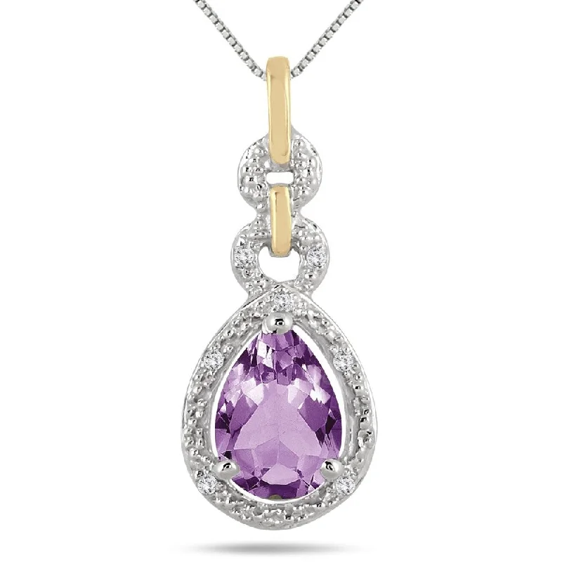 vintage crystal pendant necklace silver -1.50 Carat Pear Shape Amethyst and Diamond Pendant in 18K Yellow Gold Plated Sterling Silver