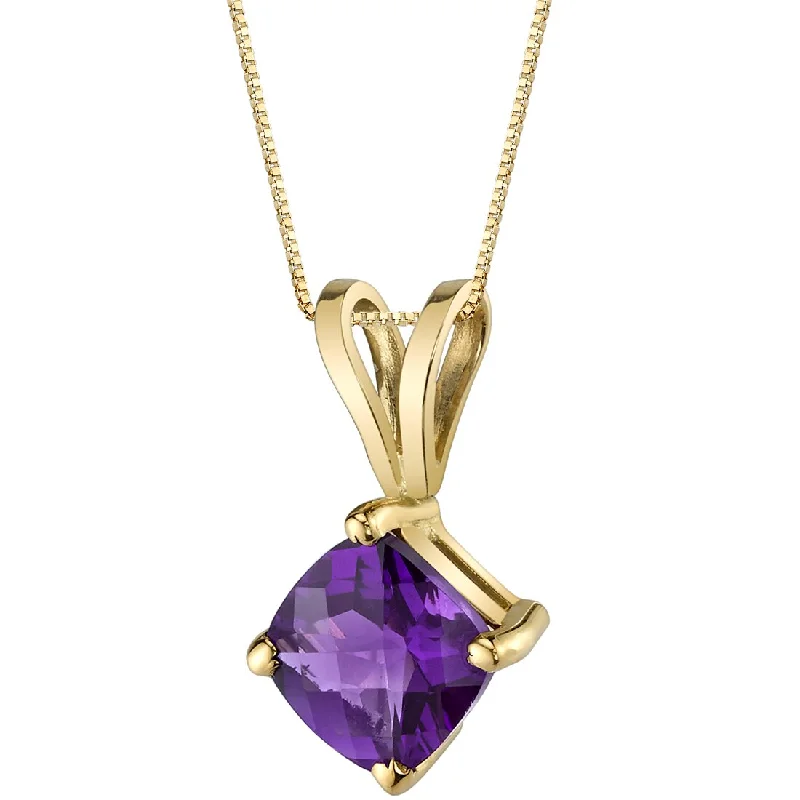 personalized infinity pendant necklace silver -Amethyst Pendant Necklace 14K Yellow Gold Cushion Cut