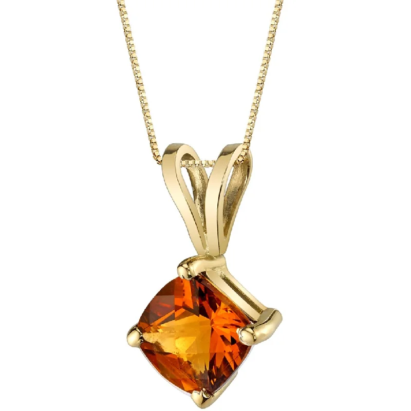 women’s personalized silver pendant necklace -Citrine Pendant Necklace 14K Yellow Gold Cushion Cut 1 Carat