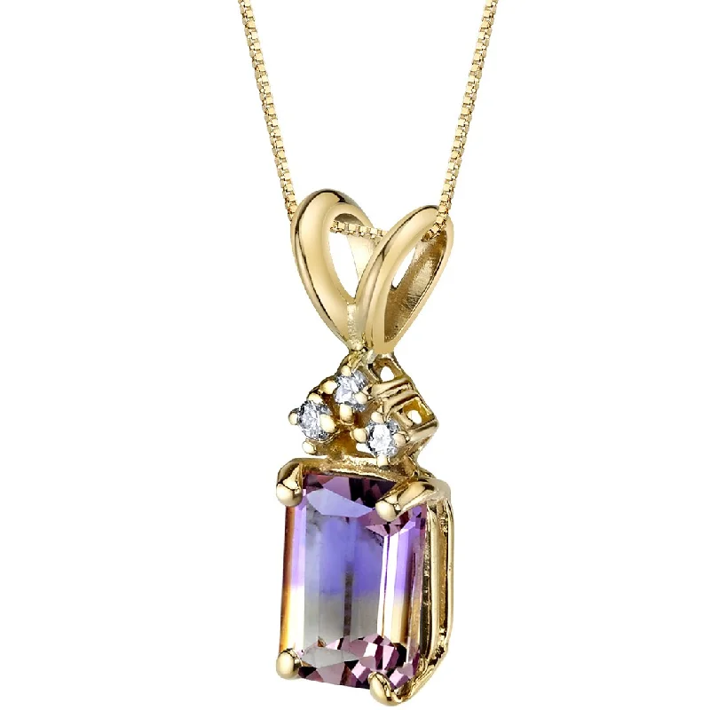 dainty pendant necklace with initials for women -Ametrine and Diamond Pendant Necklace 14K Yellow Gold 1 Carat Emerald Cut