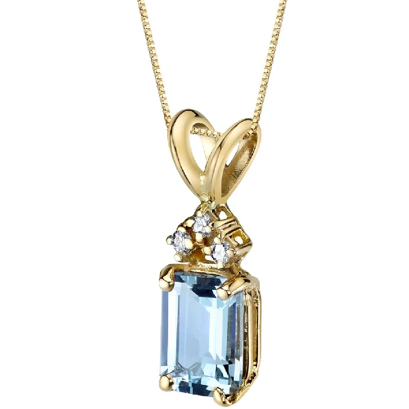 custom engraved pendant necklace for women -Aquamarine and Diamond Pendant Necklace 14K Yellow Gold 1 Carat Emerald Cut