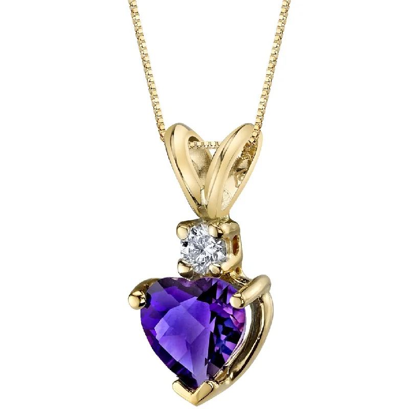 unique pendant necklace with gemstone -Heart Shape Amethyst and Diamond Pendant Necklace 14K Yellow Gold 0.75 Carat