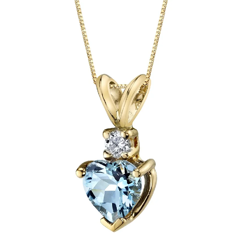 celestial pendant necklace with crystal -Heart Shape Aquamarine and Diamond Pendant Necklace 14K Yellow Gold 0.75 Carat