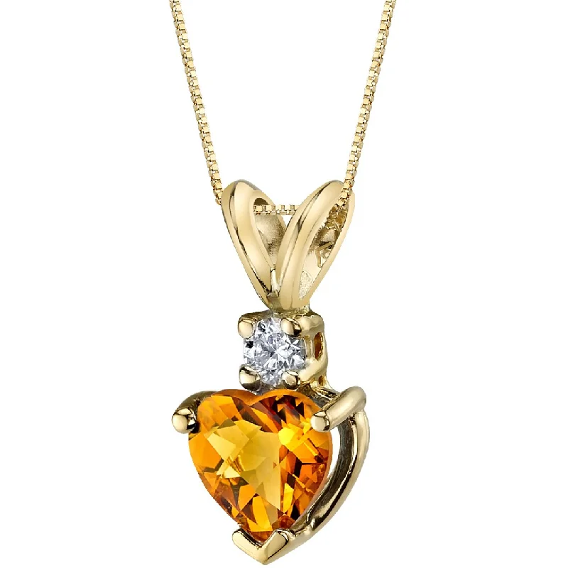 dainty gold pendant necklace with charm -Heart Shape Citrine and Diamond Pendant Necklace 14K Yellow Gold Pendant 0.75 Carat