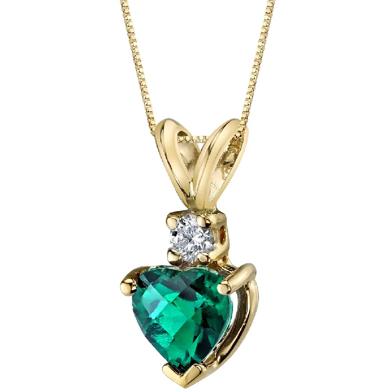 personalized gemstone pendant necklace silver -Heart Shape Emerald and Diamond Pendant Necklace 14K Yellow Gold 0.75 Carat