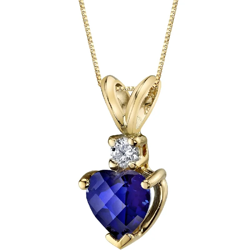 large silver pendant necklace with gemstone -Heart Shape Blue Sapphire and Diamond Pendant Necklace 14K Yellow Gold 1 Carat