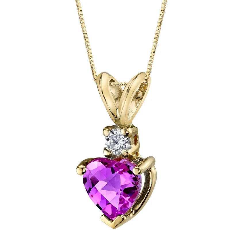 celestial pendant necklace with stars -Herat Shape Pink Sapphire and Diamond Pendant Necklace 14K Yellow Gold 1 Carat