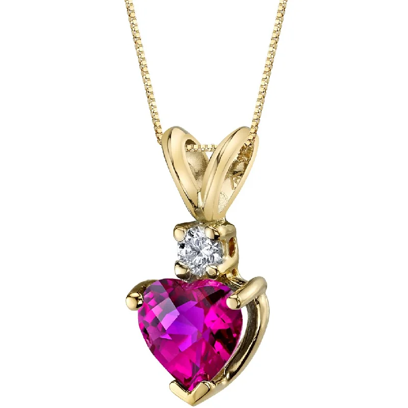 gold pendant necklace with personalized engraving -Heart Shape Ruby and Diamond Pendant Necklace 14K Yellow Gold 1 Carat