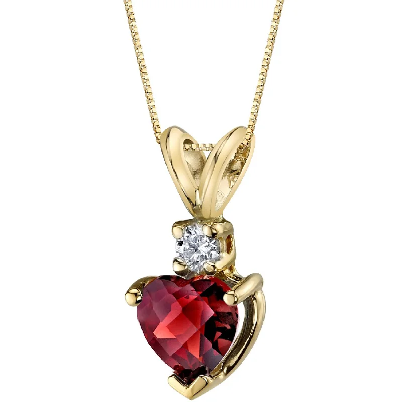 dainty pendant necklace with initials for women -Heart Shape Garnet and Diamond Pendant Necklace 14K Yellow Gold 1.50 Carats