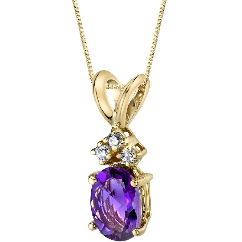 personalized gemstone pendant necklace gold -Amethyst and Diamond Pendant Necklace 14K Yellow Gold 0.75 Carat Oval