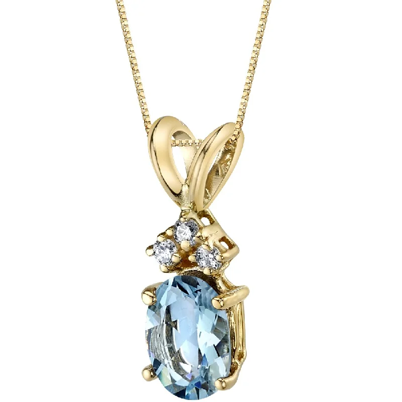 gemstone pendant necklace with letter engraving -Aquamarine and Diamond Pendant Necklace 14K Yellow Gold 0.75 Carat Oval