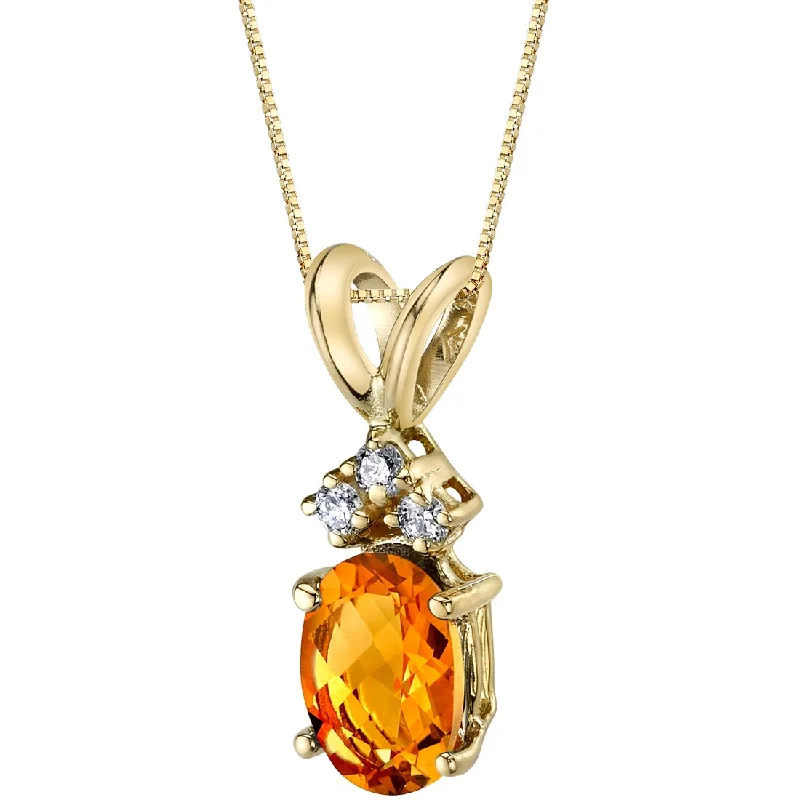 unique gold heart pendant necklace -Citrine and Diamond Pendant Necklace 14K Yellow Gold 0.75 Carat Oval