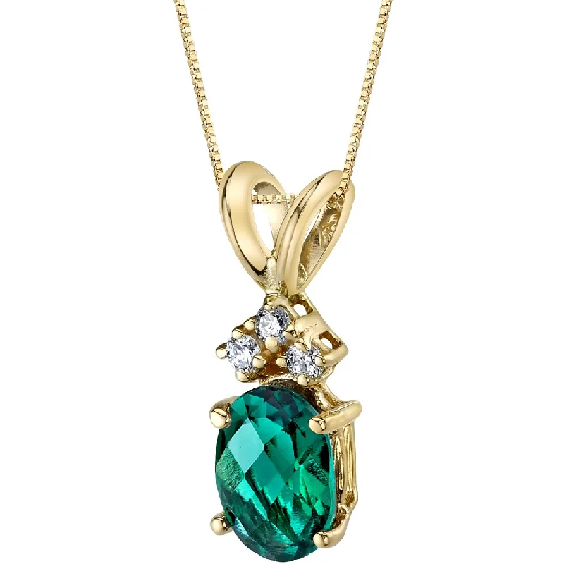 trendy silver pendant necklace for women -Emerald and Diamond Pendant Necklace 14K Yellow Gold 0.75 Carat Oval