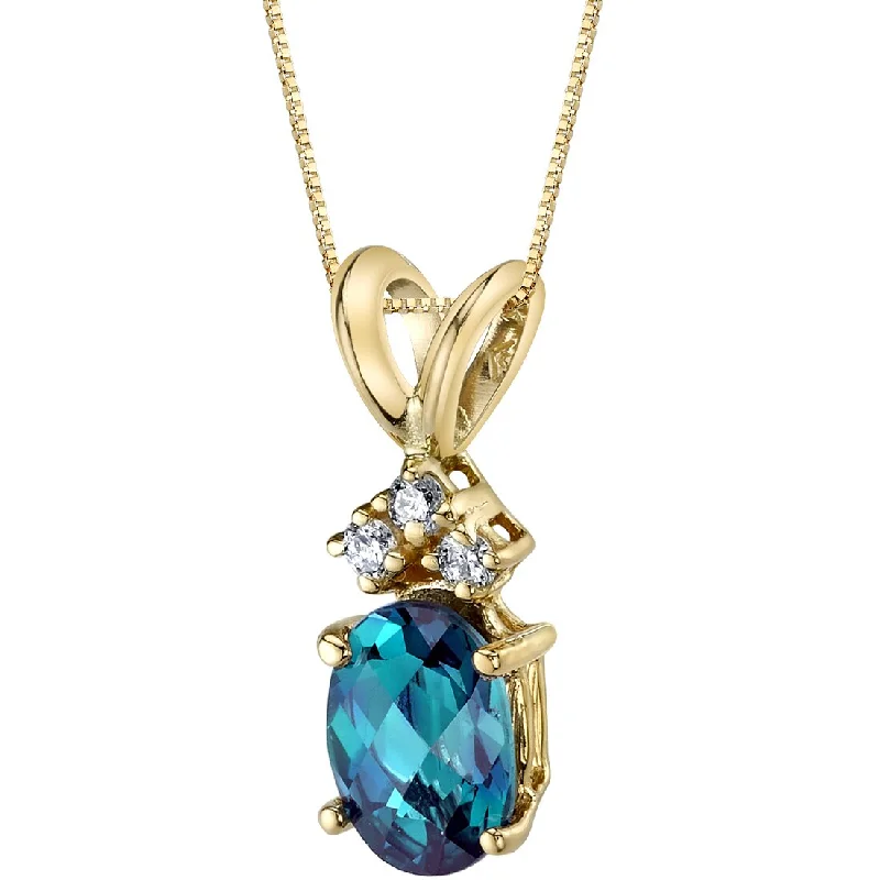 engraved gold pendant necklace with charm -Alexandrite and Diamond Pendant Necklace 14K Yellow Gold 1 Carat Oval