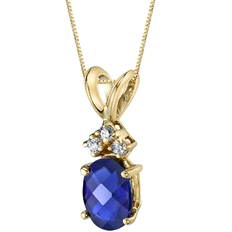 women’s personalized pendant necklace with birthstone -Blue Sapphire and Diamond Pendant Necklace 14K Yellow Gold 1 Carat Oval