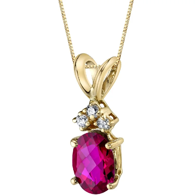 gold pendant necklace with charm and crystal -Ruby and Diamond Pendant Necklace 14K Yellow Gold 1 Carat Oval