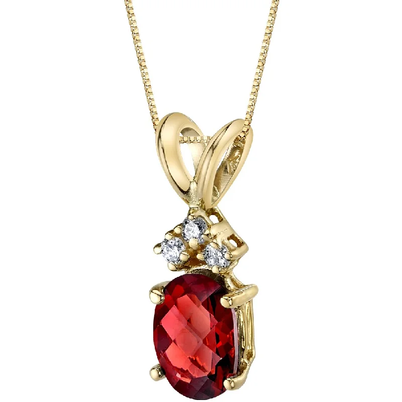 celestial pendant necklace with moonstone -Garnet and Diamond Pendant Necklace 14K Yellow Gold 1 Carat Oval