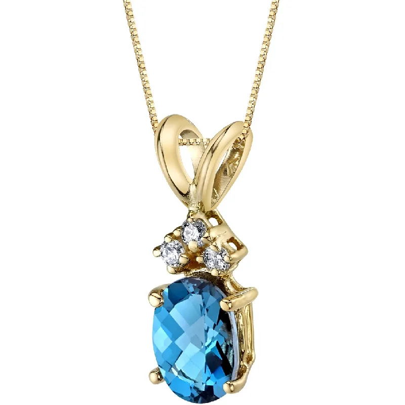 dainty crystal pendant necklace silver -London Blue Topaz and Diamond Pendant Necklace 14K Yellow Gold 1 Carat Oval