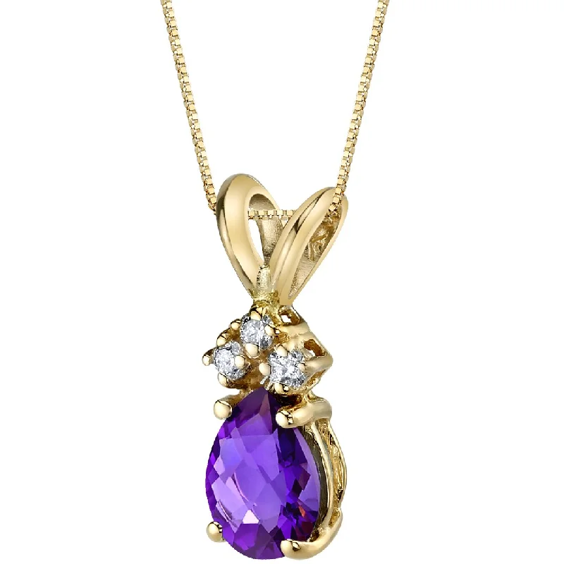 women’s gold pendant necklace with initial -Pear Shape Amethyst and Diamond Pendant Necklace 14K Yellow Gold