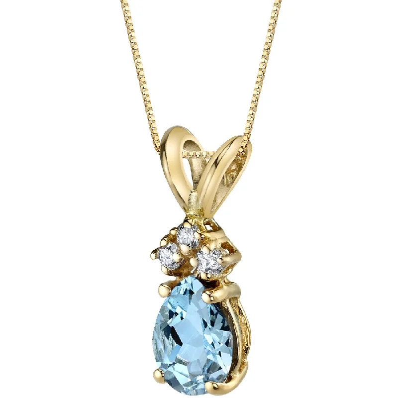 women’s simple pendant necklace with pearl -Pear Shape Aquamarine and Diamond Pendant Necklace 14K Yellow Gold