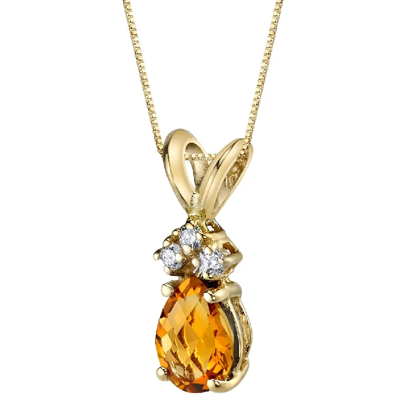 women’s personalized pendant necklace with crystal -Pear Shape Citrine and Diamond Pendant Necklace 14K Yellow Gold