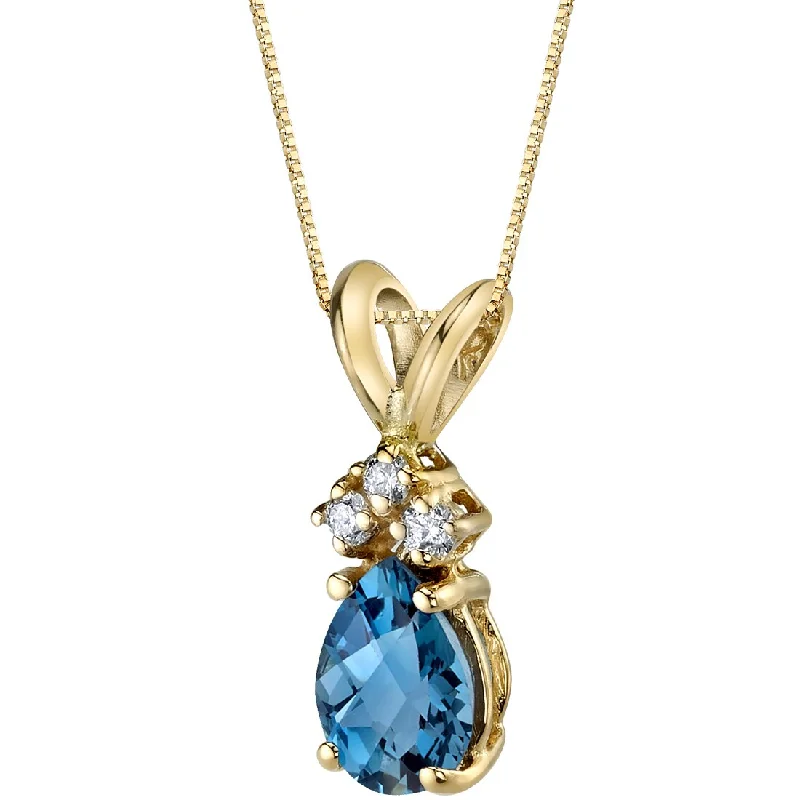 moonstone pendant necklace with charm silver -Pear Shape London Blue Topaz and Diamond Pendant Necklace 14K Yellow Gold