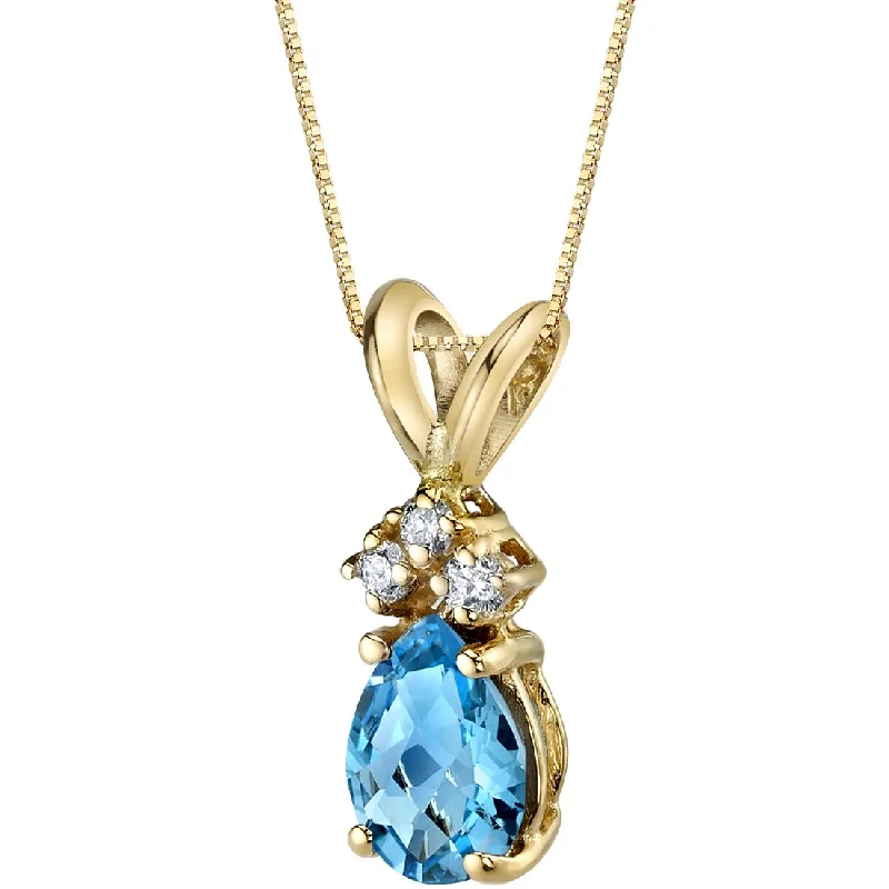 women’s simple pendant necklace with charm -Pear Shape Swiss Blue Topaz and Diamond Pendant Necklace 14K Yellow Gold