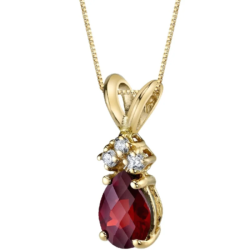 silver pendant necklace for women with crystal -Pear Shape Garnet and Diamond Pendant Necklace 14K Yellow Gold 1 Carat