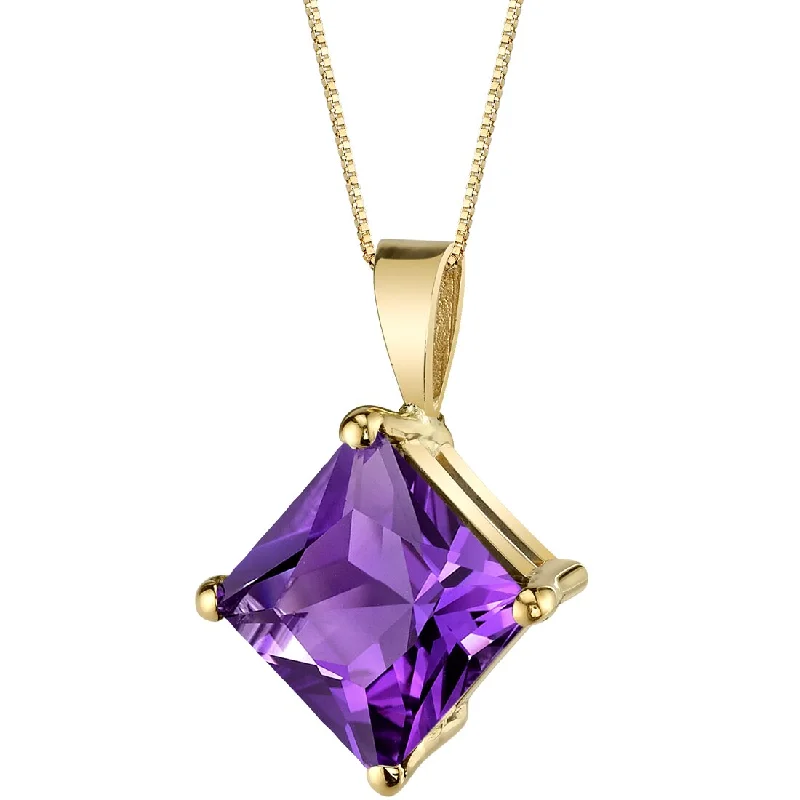 personalized initial pendant necklace with diamond -Amethyst Pendant Necklace 14K  Yellow Gold Princess Cut 2 Carats