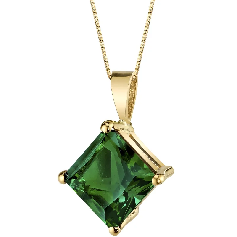 trendy nameplate pendant necklace gold -Emerald Pendant Necklace 14K Yellow Gold Princess Cut 2.25 Carats