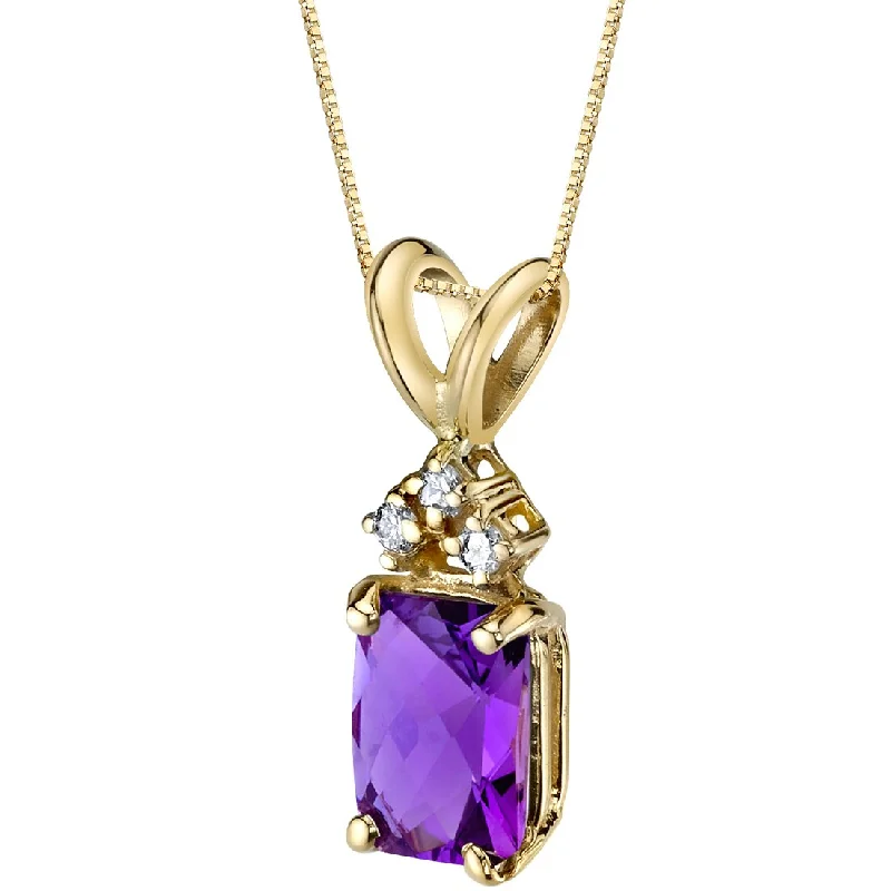 adjustable pendant necklace for men with initials -Amethyst and Diamond Pendant Necklace 14K Yellow Gold 1 Carat Radiant Cut