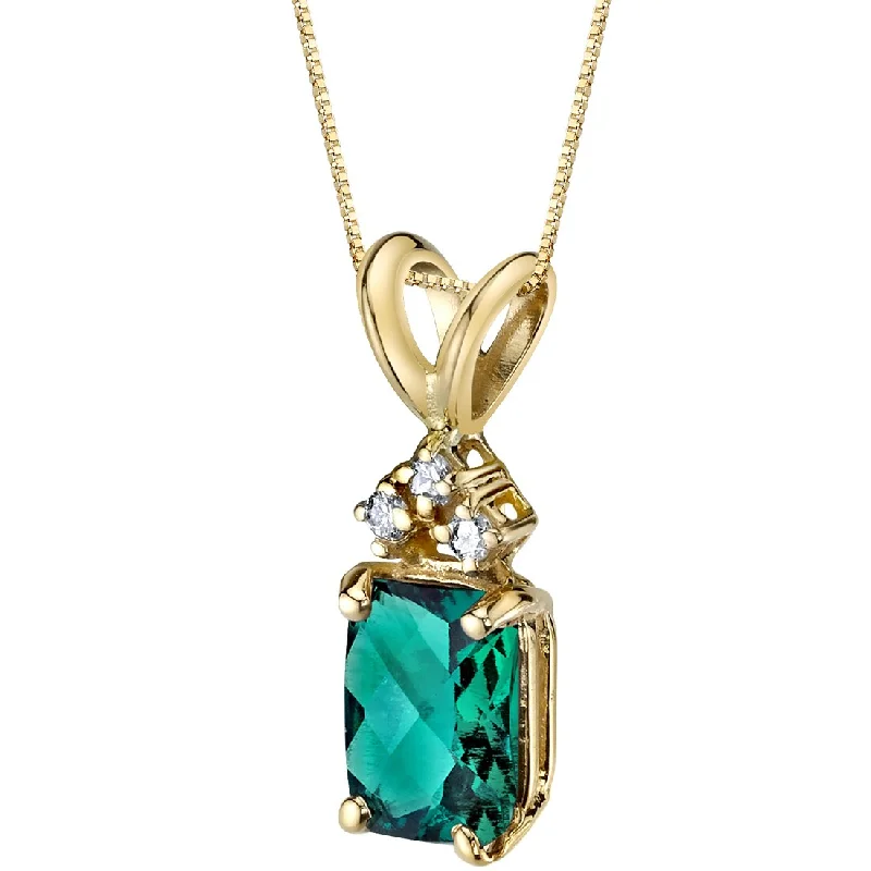 women’s custom pendant necklace with gemstone -Emerald and Diamond Pendant Necklace 14K Yellow Gold 1 Carat Radiant Cut