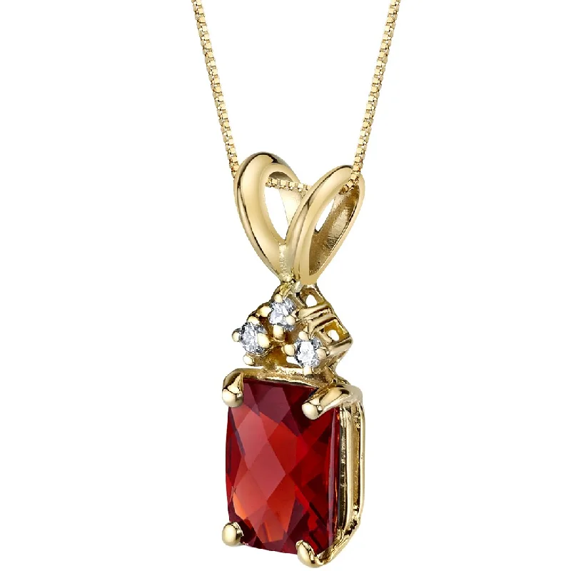 large pendant necklace with gemstone for women -Garnet and Diamond Pendant Necklace 14K Yellow Gold 1 Carat Radiant Cut