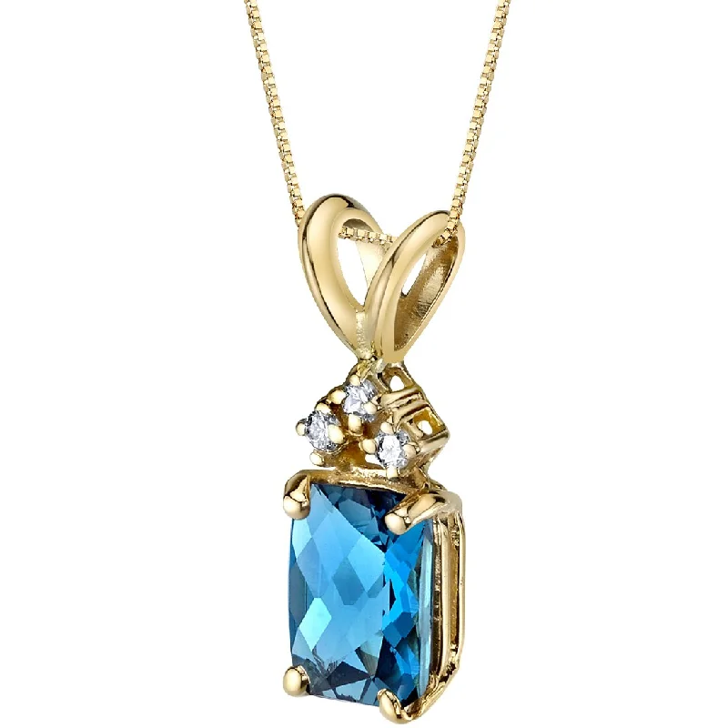 personalized bar necklace pendant gold -London Blue Topaz and Diamond Pendant Necklace 14K Yellow Gold 1 Carat Radiant Cut