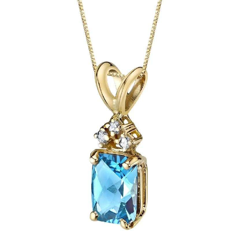 custom pendant necklace with gemstone charm -Swiss Blue Topaz and Diamond Pendant Necklace 14K Yellow Gold 1 Carat Radiant Cut