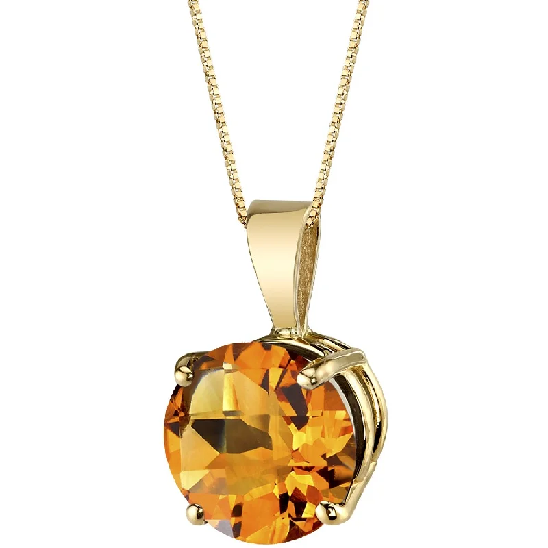 personalized silver pendant necklace for mom -Citrine Pendant Necklace 14K Yellow Gold Round Shape 1.75 Carats