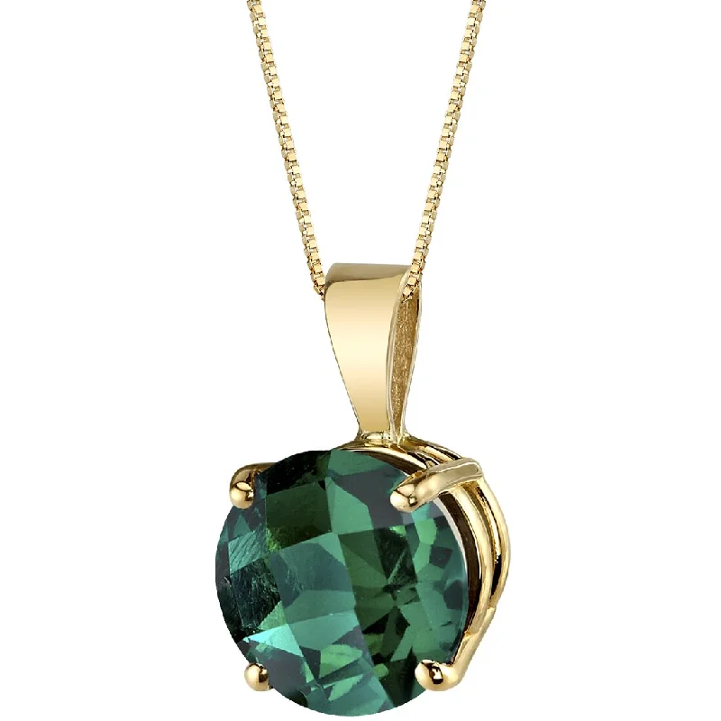 unique heart pendant necklace for women -Emerald Pendant Necklace 14K Yellow Gold Round Cut 1.75 Carats